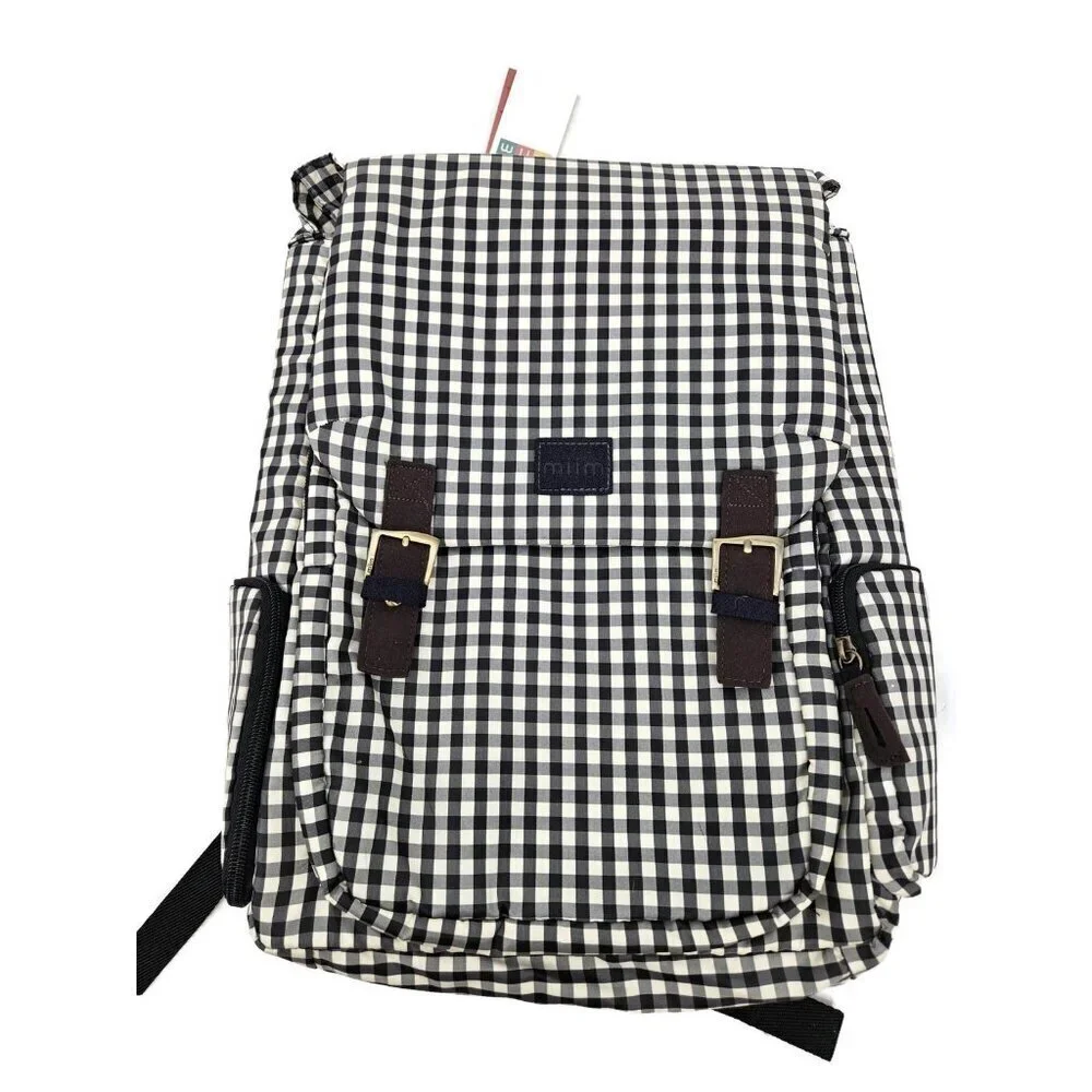 New Miim Cube Backpack Black Ivory Check Gingham for 13